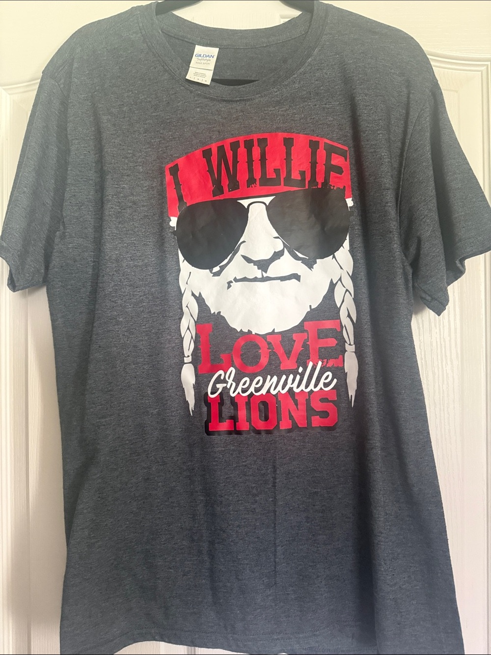 Gildan Softstyle Heather Gray T‑Shirt Greenville Lions/Willie Nelson  L